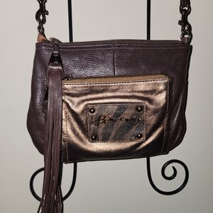 B Makowsky A210581 Bronize Metalic Crossbody Zebra Print Tassels Leather Purse
